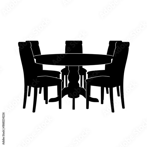 Round Dining Table Silhouette with Chairs