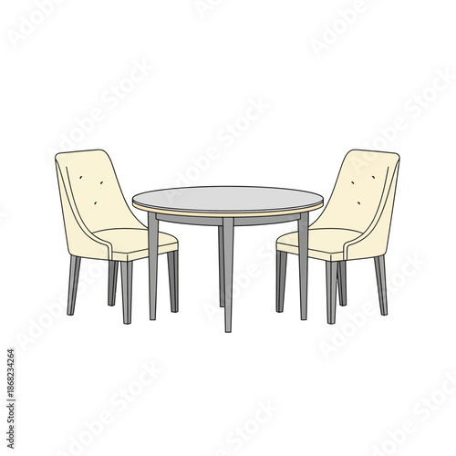 Modern Dining Set: Round Table and Two Upholstered Chairs