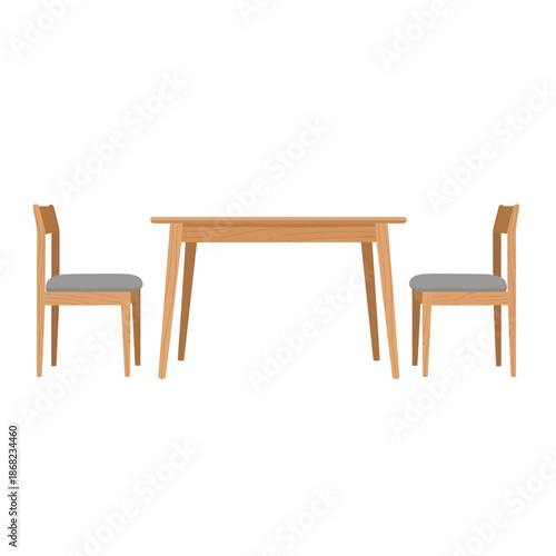 Modern Wooden Dining Table with Two Chairs, Minimalist Furniture Set
