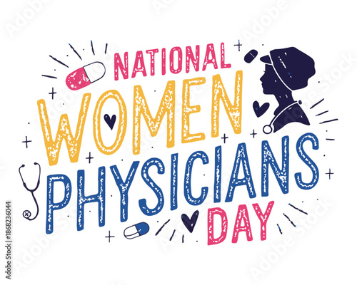 National Women Physicians Day Vector Artwork Featuring Women in Medicine Isolated on White Background