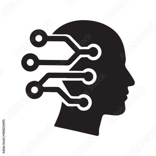 A professional business vector illustration of a human head silhouette with a key symbol inside the brain profile representing the concept of a person's mind as the key to success and new ideas