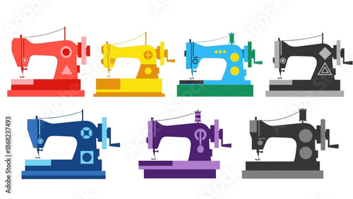 Colorful sewing machines illustration isolated on white background for design