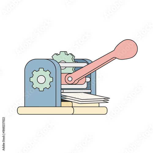 Manual lever in printing press. Flat vector illustration with soft pastel color palette. Industrial machine mechanism isolated