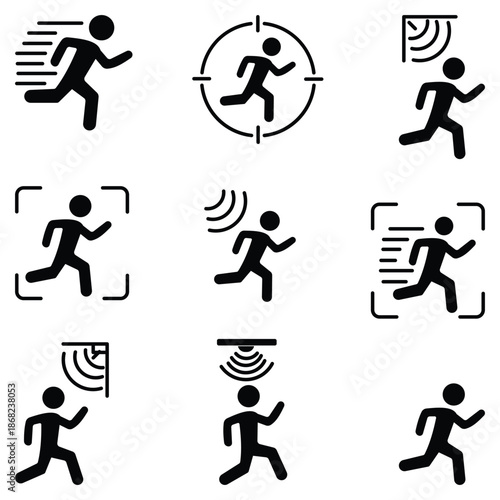 Motion Sensor Icon Set – Security, Detection & Smart Home Vector Collection