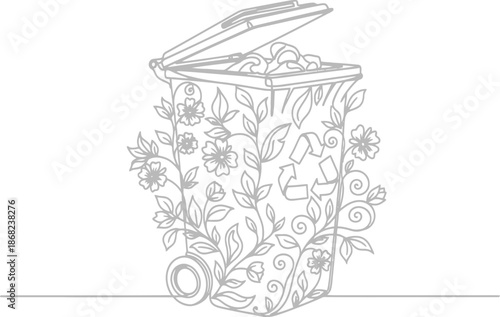 Compost bin filled with organic waste and flowers