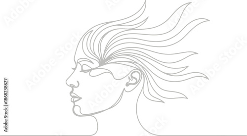 Woman with flowing hair in simple line art