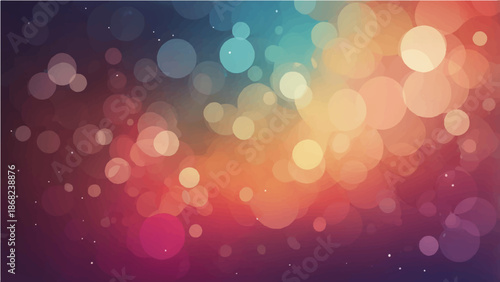 Abstract colorful background with bright glowing bokeh lights and pink blue glitter texture for a blurred festive vector wallpaper design