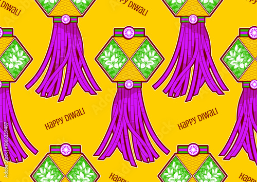 Diwali seamless pop art pattern featuring Akash Kandil lanterns in comic style, traditional Indian hanging lamps for apparel design, textile printing, pajamas, and gift wrap artwork