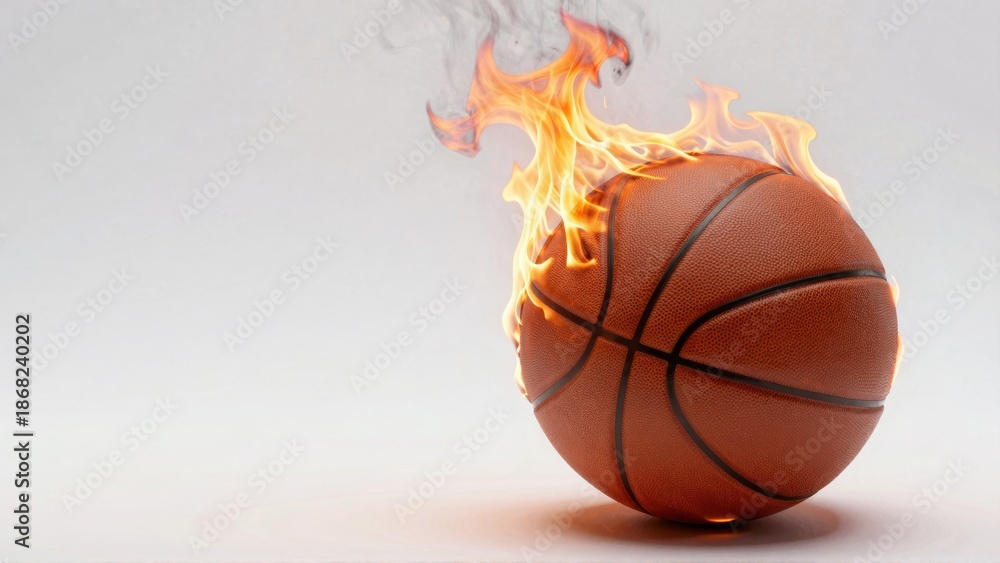 Fototapeta premium Basketball engulfed in flames with smoke