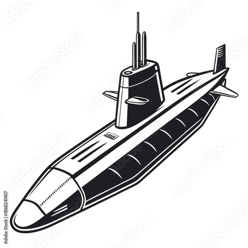 Next generation stealth submarine technology concept with advanced hull design, futuristic naval military vessel for deep sea operations, vector graphic.