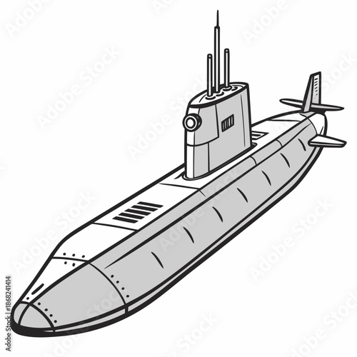 Futuristic stealth submarine concept for advanced naval operations, next generation deep sea military vessel technology, vector illustration.