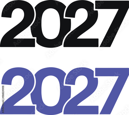 Stylized representation of the year 2027 displayed in distinct black and blue colors