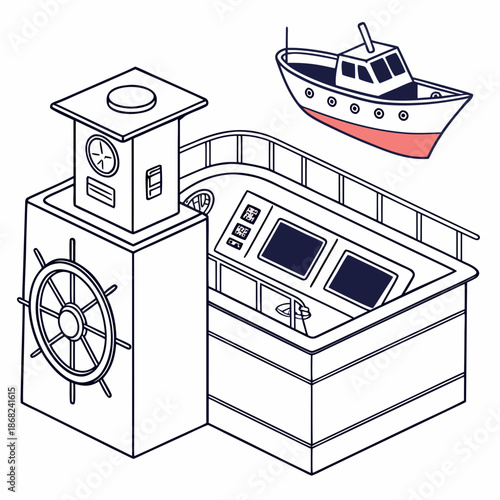 Digital Twin Visualization of Ship Engine Hardware for Industrial IoT and Maritime Engineering Analysis Vector Illustration