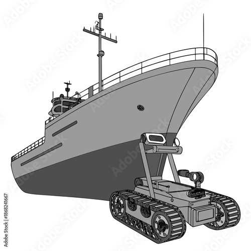Ship Hull Inspection Crawling Robot for Autonomous Underwater Maintenance and Maritime Safety Vector Illustration