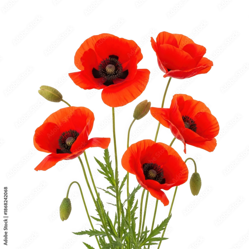 Obraz premium Vibrant poppies isolated on transparent background