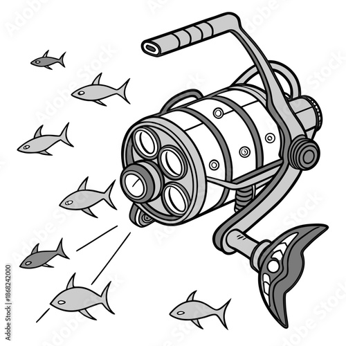 Advanced Subsea Camera for Monitoring Fish Health in Offshore Aquaculture Pens, Vector Illustration