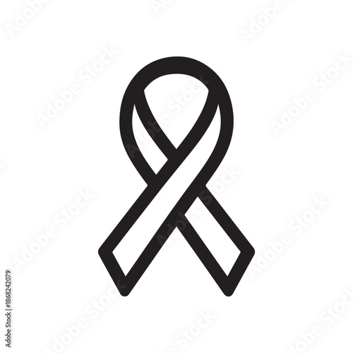 black awareness ribbon on white line art on white background