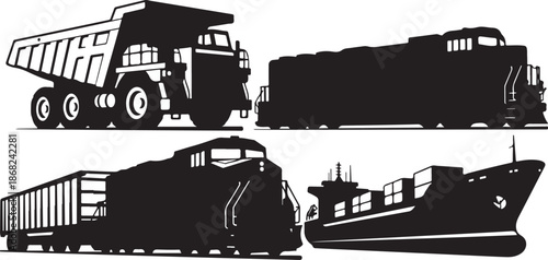 Transportation Vehicles Silhouettes in Black and White