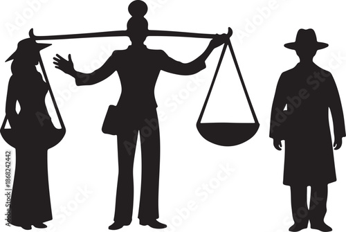 Justice scale with people in silhouette form