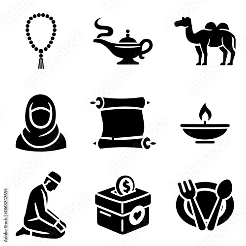 minimalist monochrome Ramadan icon set 