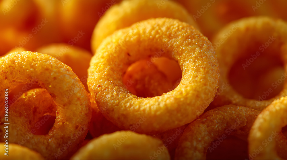 Obraz premium Macro puffed ring chips layout, zoom-safe background