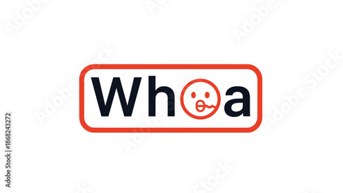 A stylized text graphic within a rectangle, "Whoa" with a face, on white background