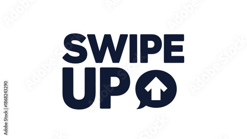 Dark blue "SWIPE UP" text and arrow graphic on a white background, designed for mobile interfaces