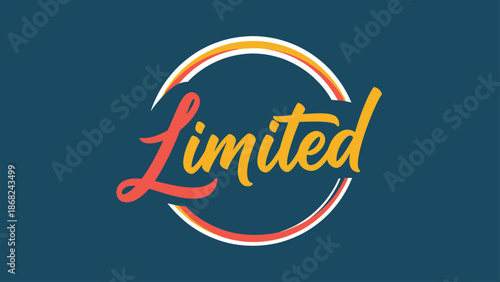 The word "Limited" in script is centered on a dark blue background with a partial colorful circle