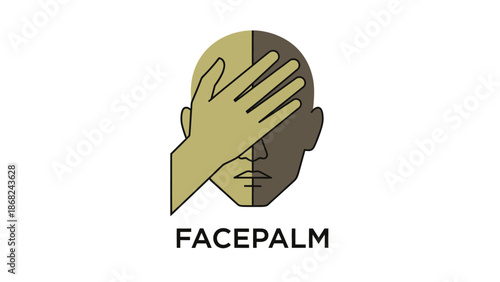 A stylized head is bisected; a hand covers one eye. Below reads "FACEPALM.