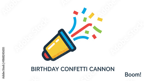 A birthday celebration icon showing a yellow confetti cannon exploding colorful shapes