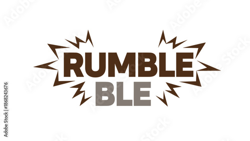 Bold text "RUMBLE" with "BLE" in a different color, framed by sharp, brown geometric shapes