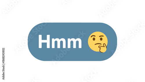 A blue button with "Hmm" text and a thinking emoji. Simple design on a white background