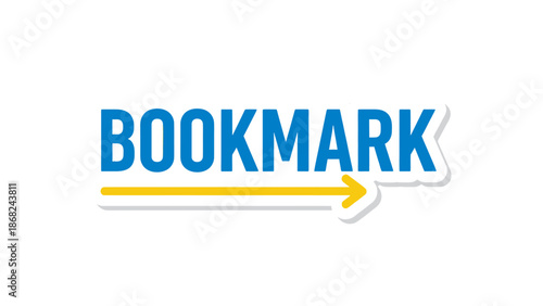 Blue "BOOKMARK" text with a yellow arrow and a shadow effect against a white background