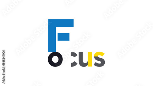 A minimalist wordmark "FOCUS", with the "F" in blue, and "US" partially yellow