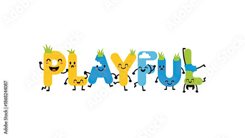 The word "PLAYFUL" is formed by colorful cartoon letters with arms, legs, and silly faces