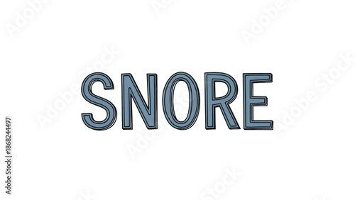 The word "SNORE" in a blocky, blue font with a dark outline is centered on a white background