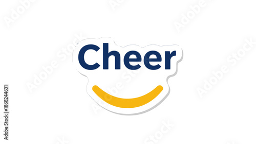 A graphic featuring the word "Cheer" in a blue font on a white, sticker-like background