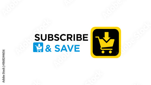 A subscription promotion ad with text "SUBSCRIBE & SAVE", shopping cart icons