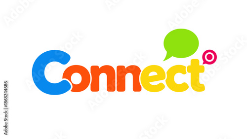 A vibrant "Connect" logo with colorful letters, speech bubbles, and a target icon
