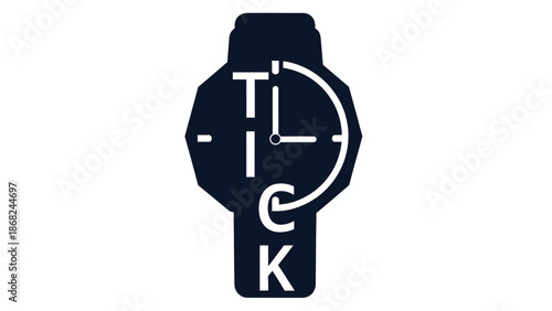 Graphic of a watch with the word "TICK" integrated into the design