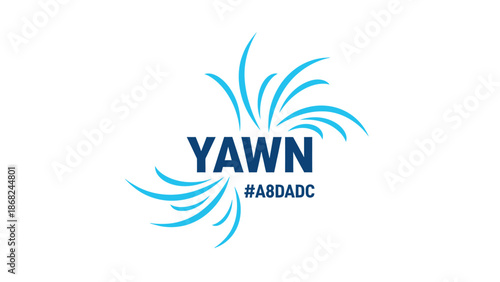 A logo design featuring the word "YAWN" in navy blue, with stylized blue arcs