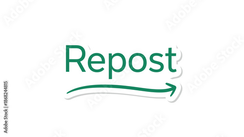 A simple "Repost" graphic with text, curved arrow, and subtle shadows on a white background
