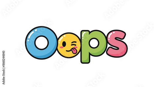 A colorful "Oops" graphic with a winking smiley face. The letters are bold and outlined