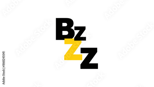 Graphic featuring stacked letters "BzZ" in black and yellow against white