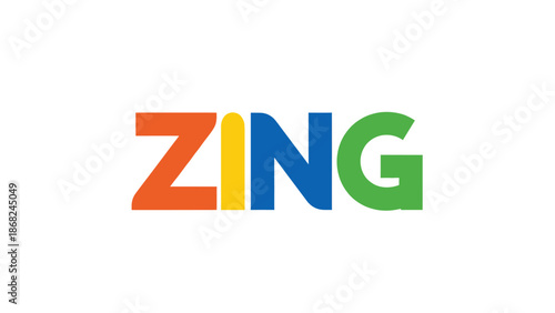 A colorful, bold text logo that reads "ZING", each letter a different bright color, set against white