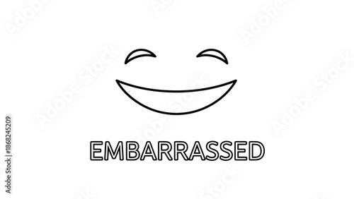 A simple emoji showing an embarrassed face, with curved eyes and a smile and word