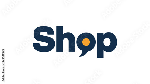 Bold word "shop" with modified "o" featuring a speech bubble and orange dot