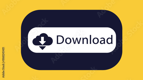 A yellow background features a rounded dark blue rectangle containing a white "Download" button