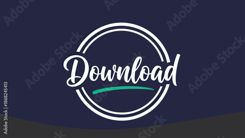 A stylized "Download" graphic, white text in a circle on a dark blue background