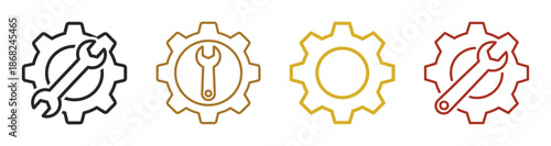 Gear in one line art style collection. Gear drawing with editable black stroke on white background.